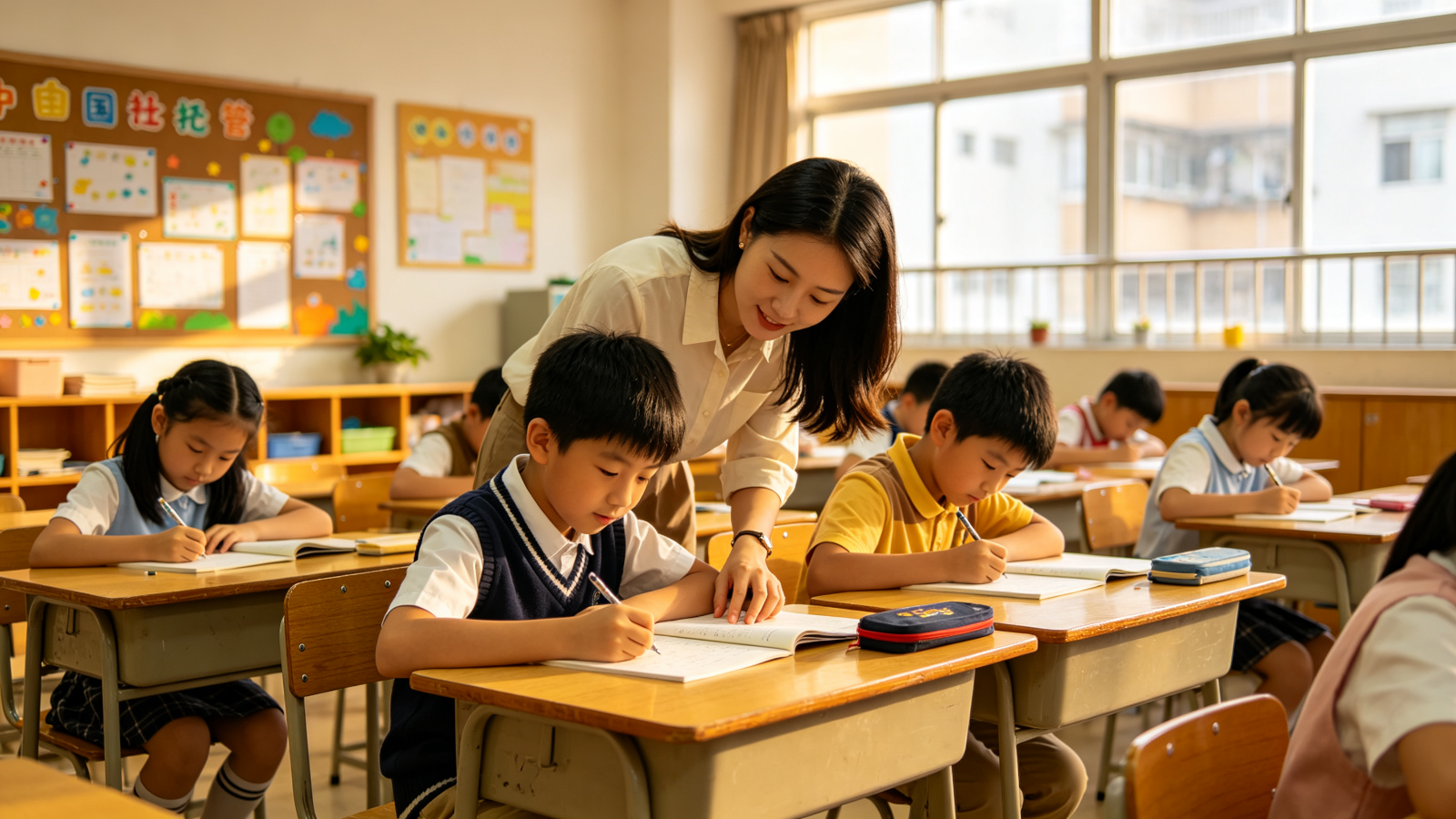 睿知托管服务中心教室，老师辅导学生写作业